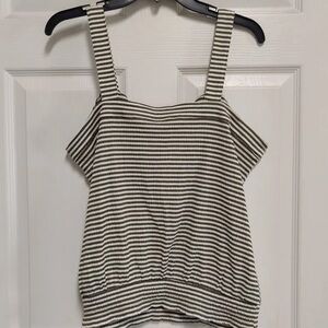 LOFT Green and White Striped Tank Top